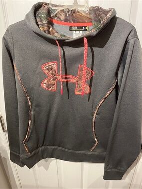 Under Armour Black Hoodie with Camo Accents and Red Trim